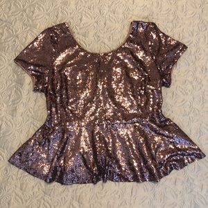 XL Bronze Sequin Peplum Top